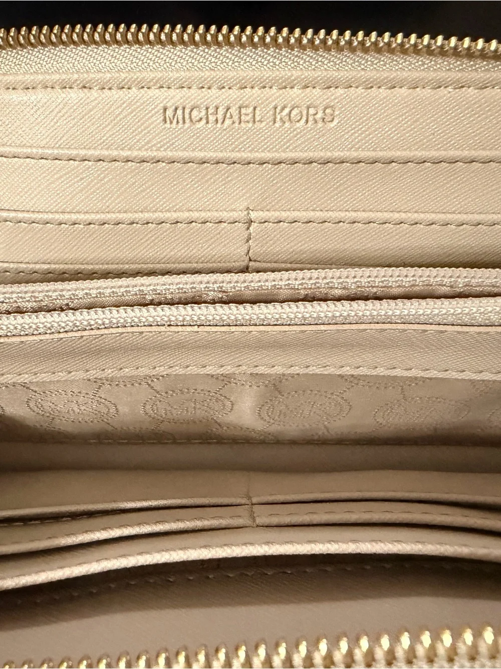Michael Kors Beige and Black Snake-Print Zip Wallet with Gold Plate
